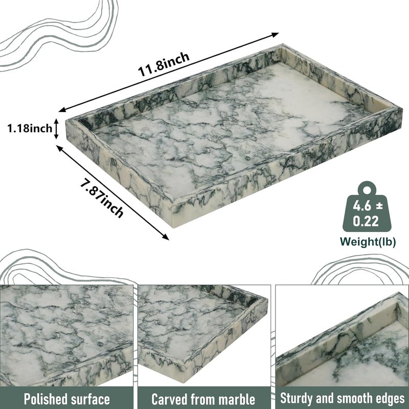 MULWR Marble Bathroom Tray,Pure Natural Vanity Tray,Marble Tray for Kitchen Counter Non-Ceramic/Non-Resin,Stone Trays 12 x 8 inch Cyan Green - Image 3